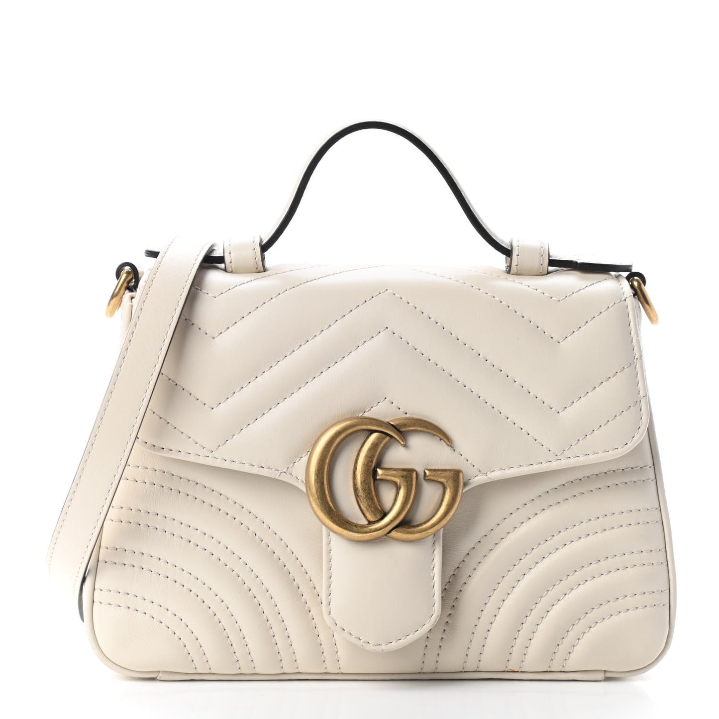 Calfskin Matelasse Mini GG Marmont Top Handle Shoulder Bag White