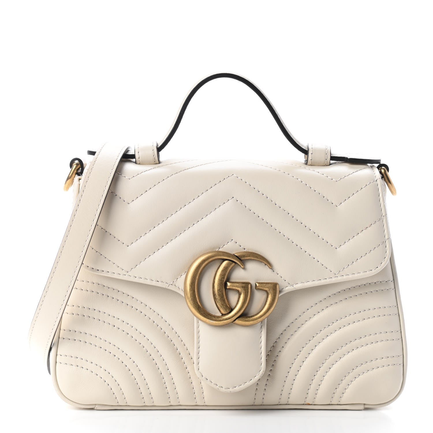 Gucci Calfskin Matelasse Mini GG Marmont Top Handle Shoulder Bag White 1 of 10