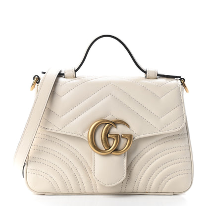 Gucci Calfskin Matelasse Mini GG Marmont Top Handle Shoulder Bag White 1 of 10
