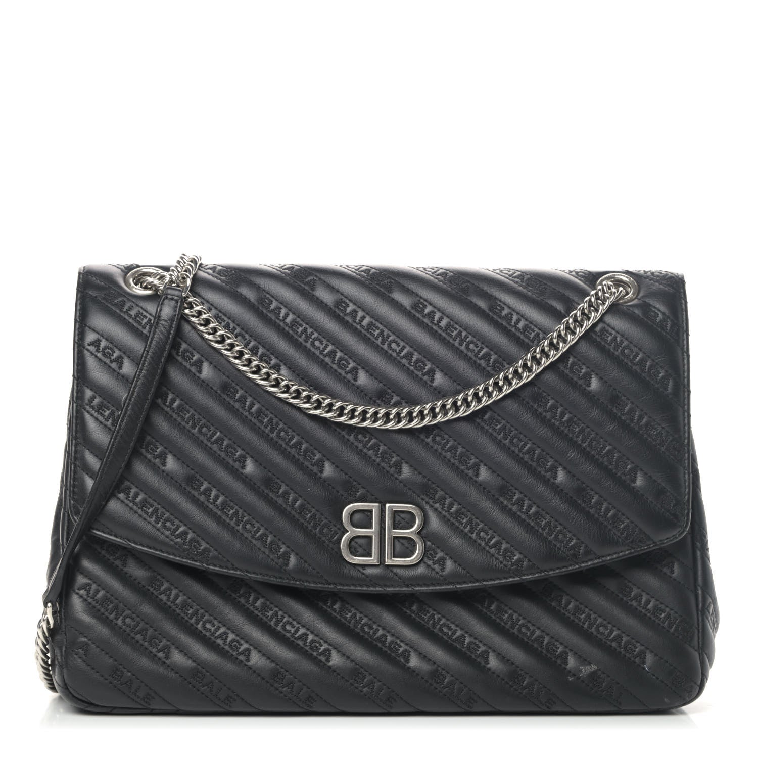 Balenciaga Calfskin Logo Matelasse Large BB Flap Chain Shoulder Bag Black 1 of 7