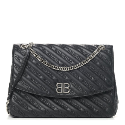 Balenciaga Calfskin Logo Matelasse Large BB Flap Chain Shoulder Bag Black 1 of 7