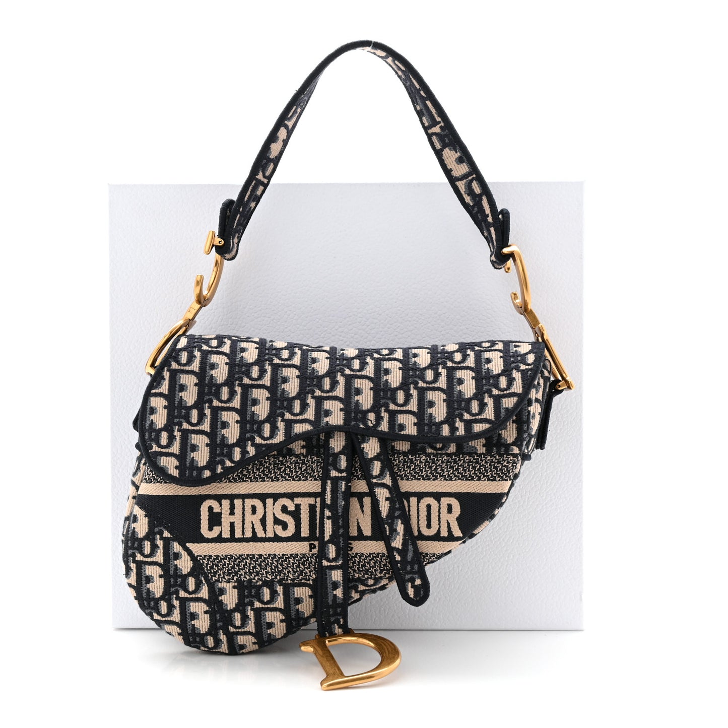 Oblique Embroidered Saddle Bag Blue