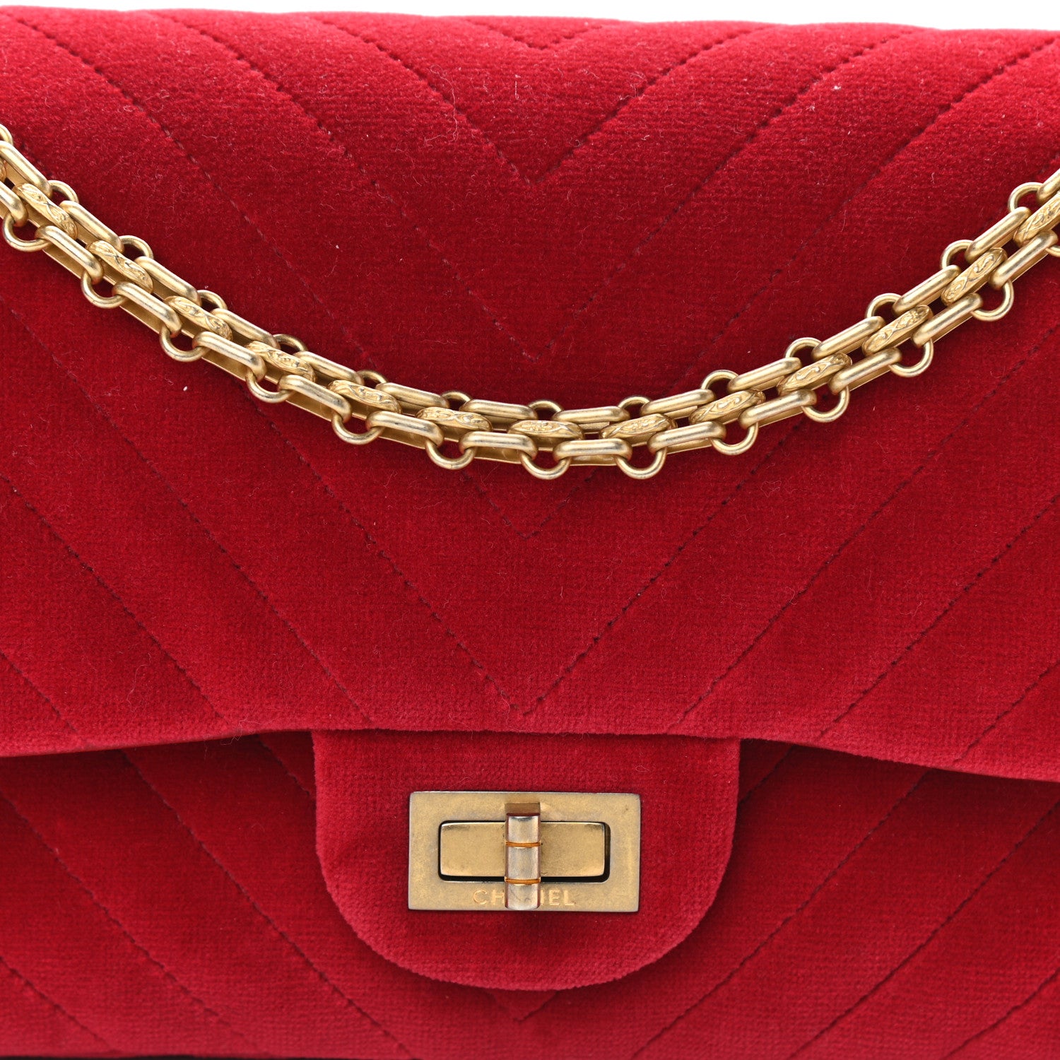 Chanel Velvet Chevron Quilted 2.55 Reissue 225 Flap Red 8 of 13