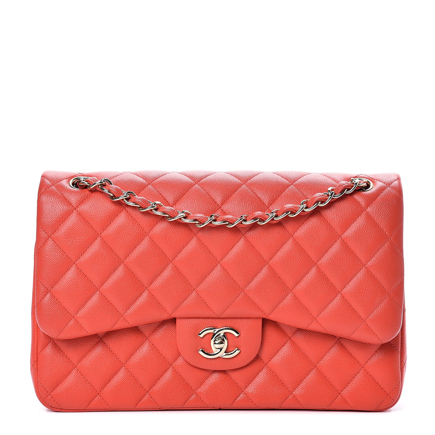 Caviar Quilted Jumbo Double Flap Red