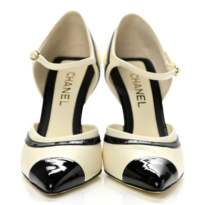 Chanel Patent Calfskin CC Ankle Strap Pumps 40 White Black 2 of 8