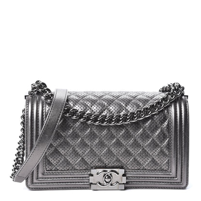Chanel Metallic Lambskin Perforated Medium Boy Flap Dark Silver 1 of 9