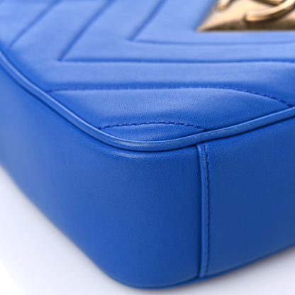 Chanel Lambskin Chevron Quilted Pyramid CC Camera Case Blue 8 of 13