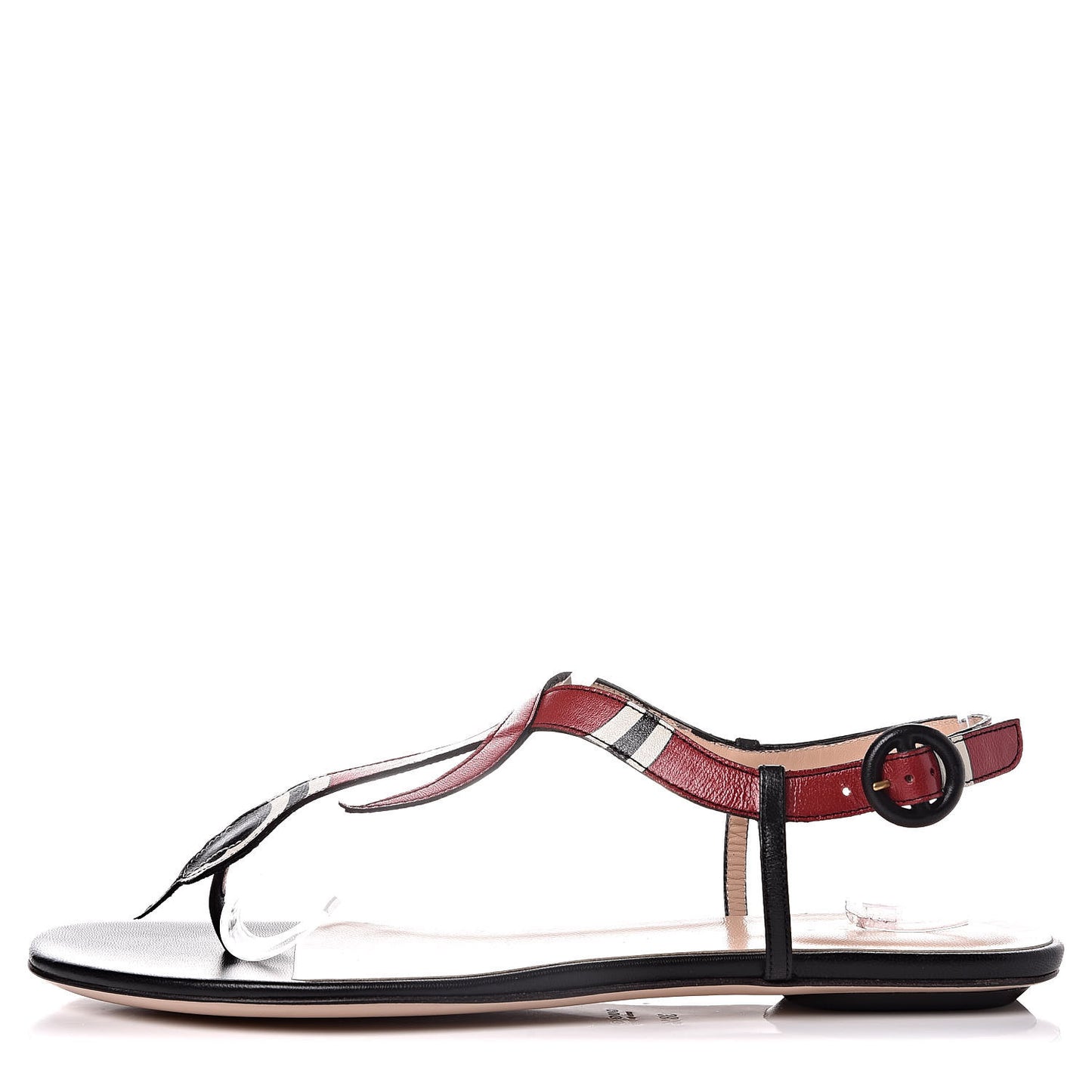 Calfskin Yoko Snake T-Strap Thong Sandals 38.5 Black