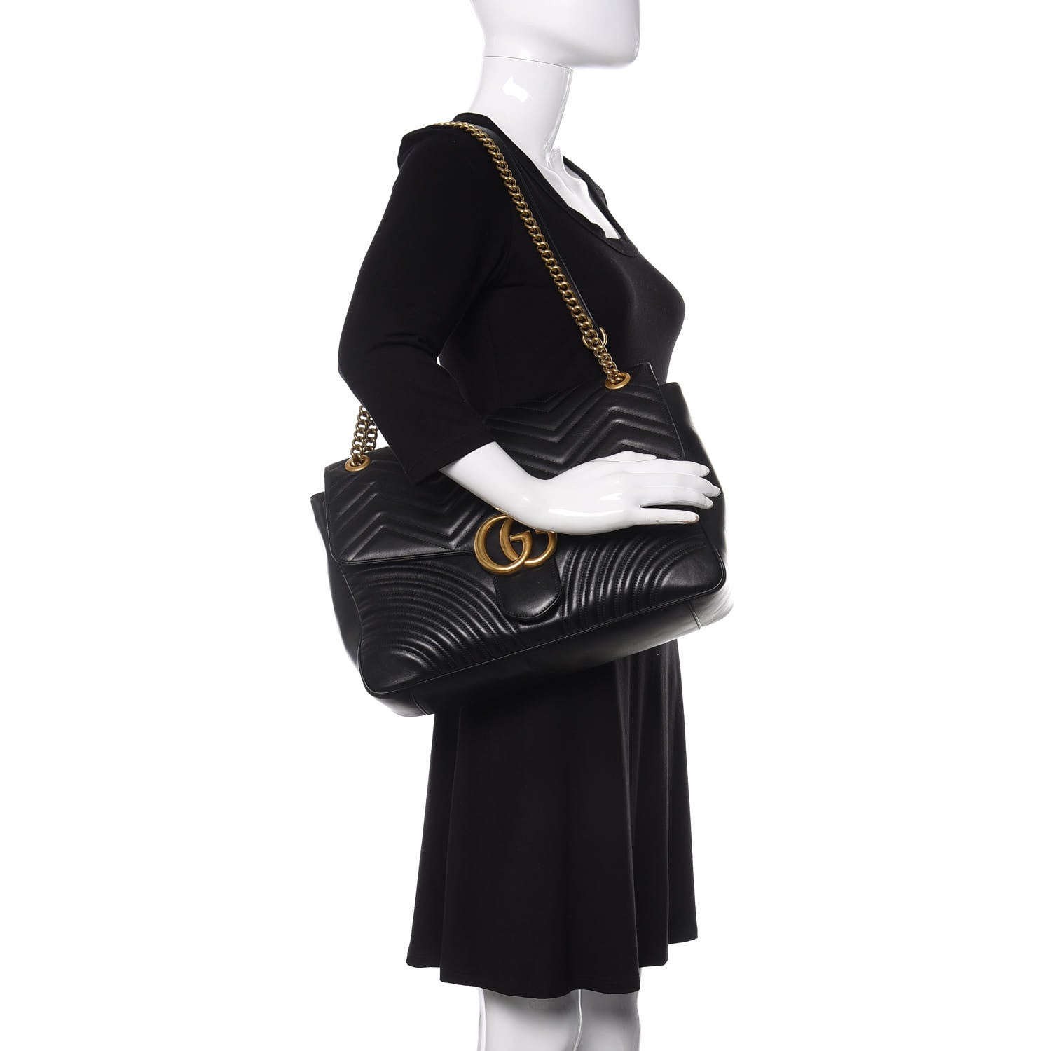 Gucci Calfskin Matelasse Large GG Marmont Shoulder Bag Black 2 of 16