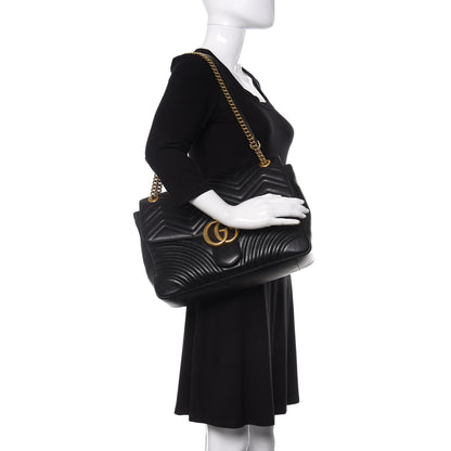 Gucci Calfskin Matelasse Large GG Marmont Shoulder Bag Black 2 of 16