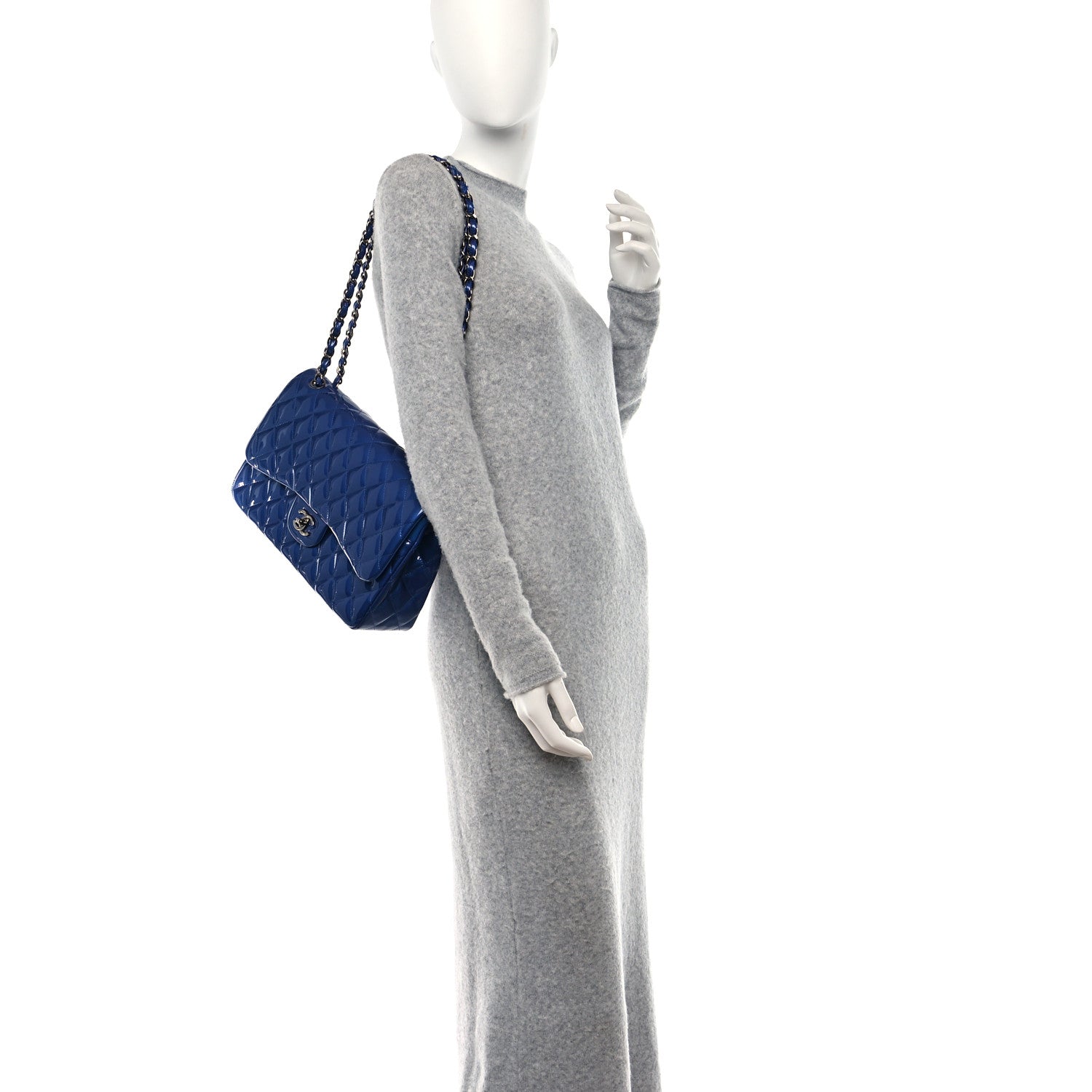 Chanel Patent Calfskin Quilted Jumbo Double Flap Blue 2 of 11