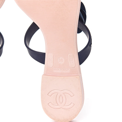 Chanel Jelly Camellia Thong Sandals 38 Navy Pink 9 of 10