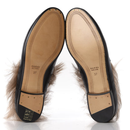 Gucci Malaga Kid Fur Womens Jordaan Loafers 37 Black Natural 7 of 7