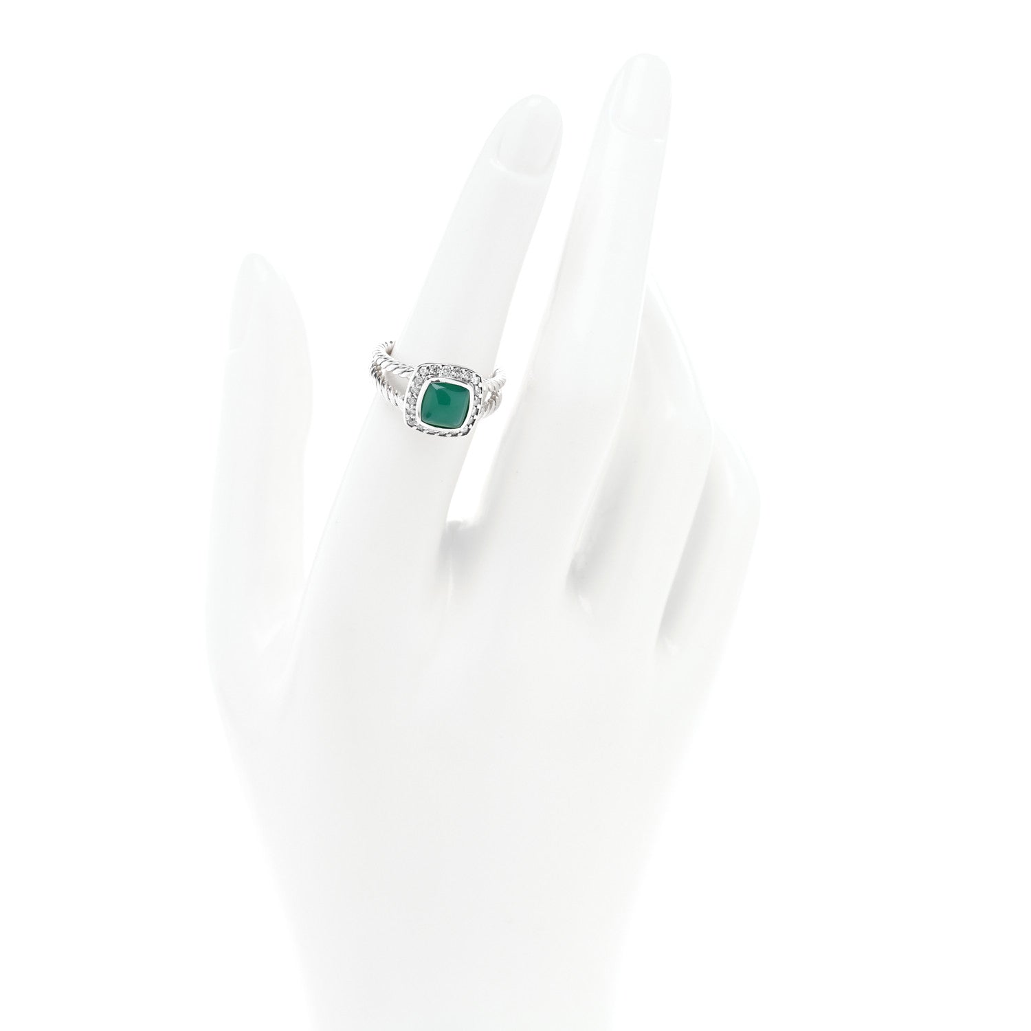 David Yurman Sterling Silver Diamond Green Onyx 7mm Petite Albion Ring 52 6 2 of 4
