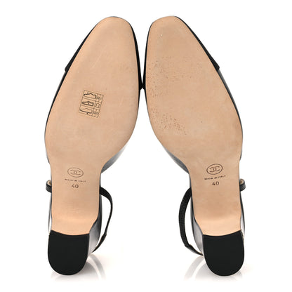Chanel Goatskin Grosgrain Cap Toe CC Slingback Pumps  40 Black 7 of 12