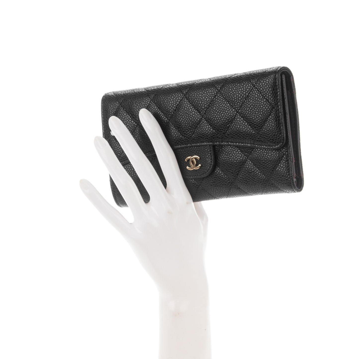 Caviar Quilted Large Flap Wallet Black