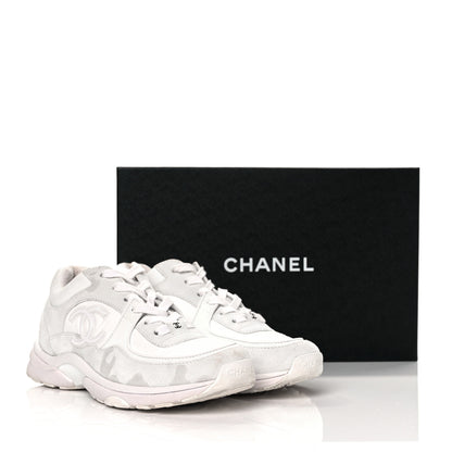 Chanel Suede Calfskin Fabric CC Sneakers 40 White 40 of 40