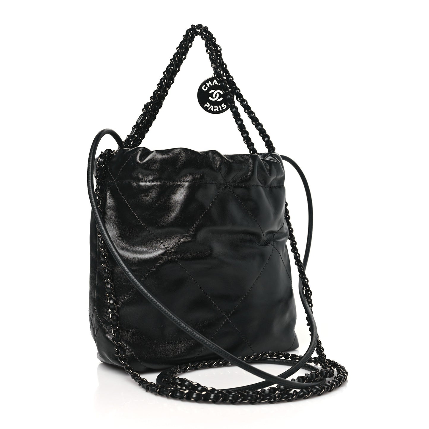 Shiny Calfskin Quilted Mini Chanel 22 So Black