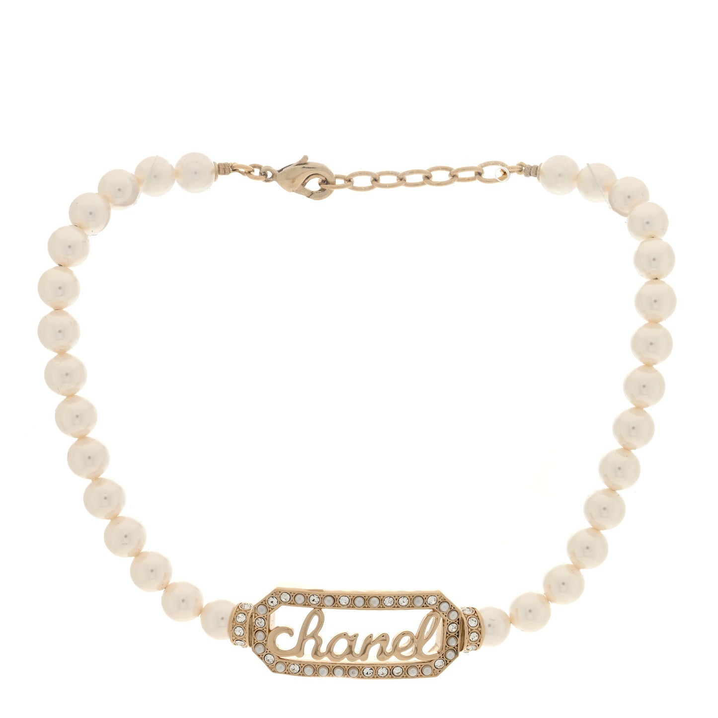 Pearl Crystal Logo Choker Gold Pearly White