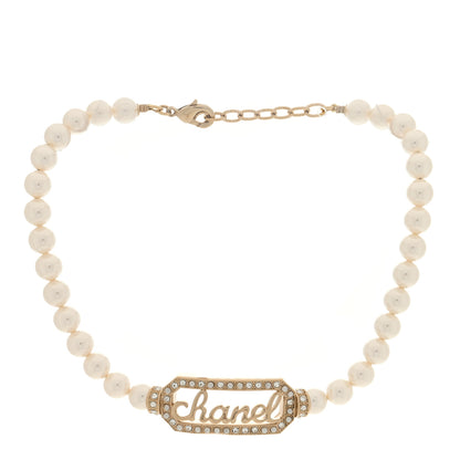 Chanel Pearl Crystal Logo Choker Gold Pearly White 1 of 5