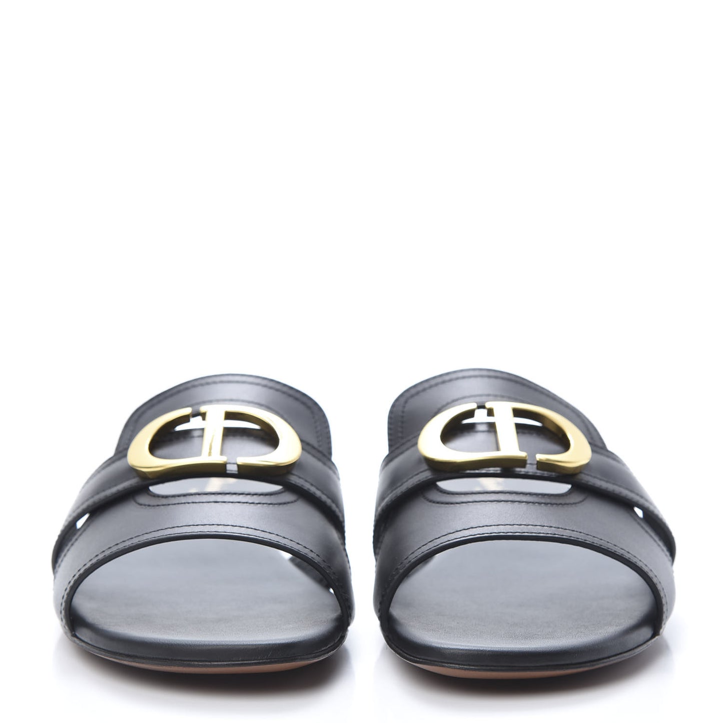 Calfskin 30 Montaigne Flat Slide Sandals 38 Black