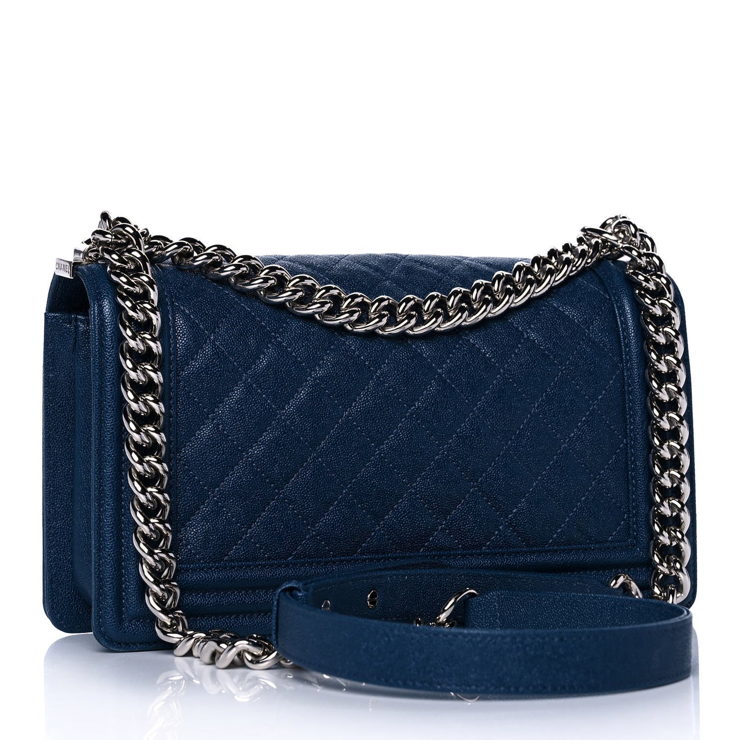 Caviar Quilted Medium Boy Flap Dark Blue