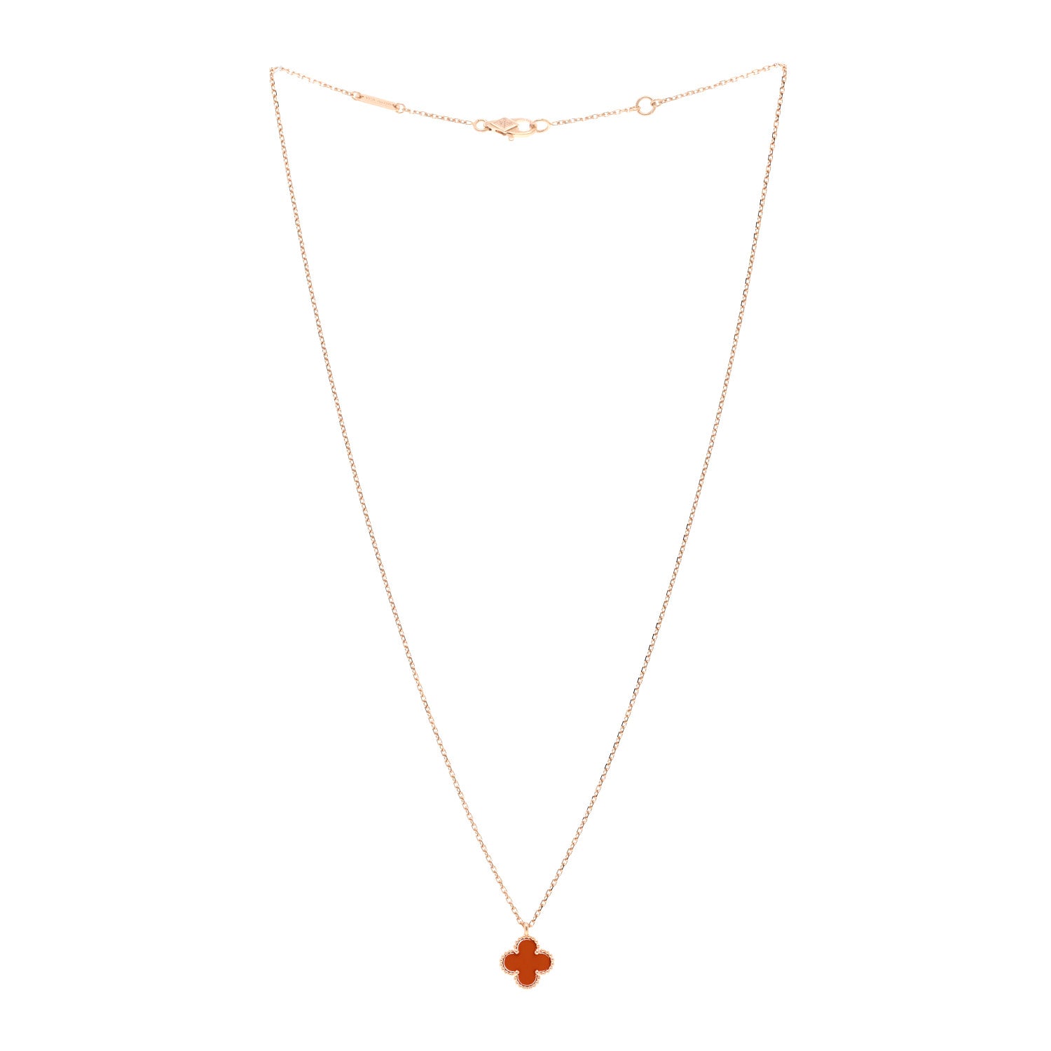Van Cleef & Arpels 18K Rose Gold Carnelian Sweet Alhambra Pendant Necklace 3 of 5