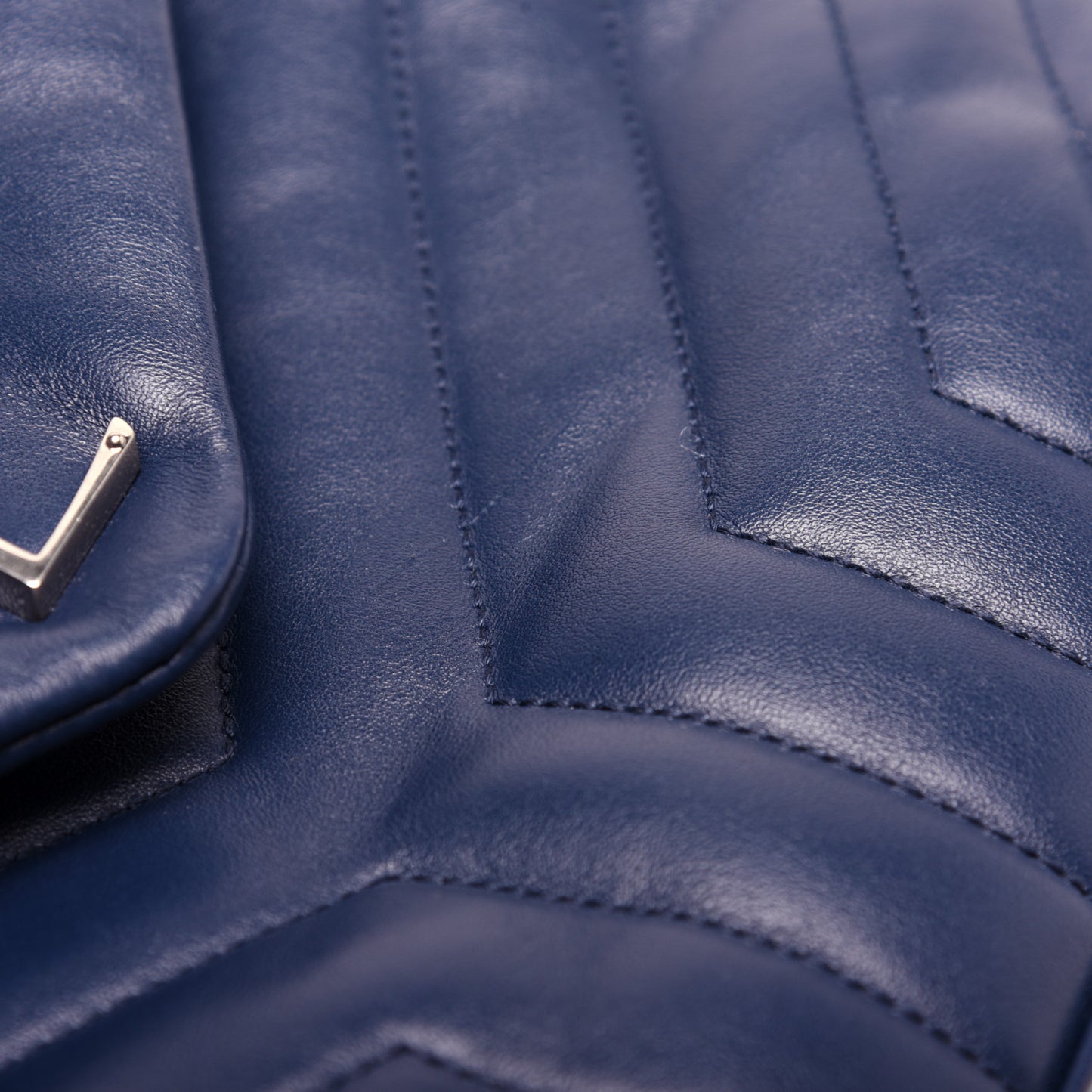 Calfskin Y Quilted Monogram Medium Loulou Chain Satchel Denim Blue