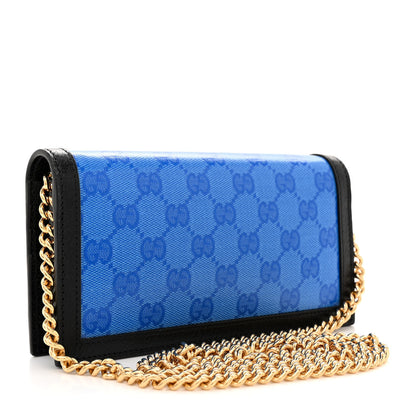 Gucci X ADIDAS Monogram Textured Dollar Calfskin Trefoil Embossed Wallet On Chain Blue 2 of 11
