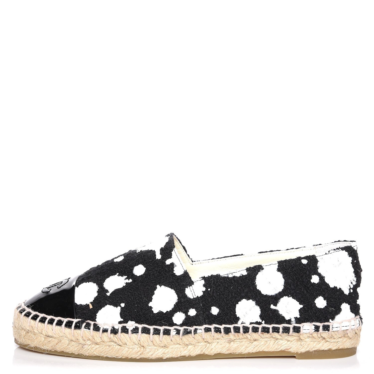 Chanel Printed Tweed Patent Calfskin CC Espadrilles 36 Black White 1 of 10