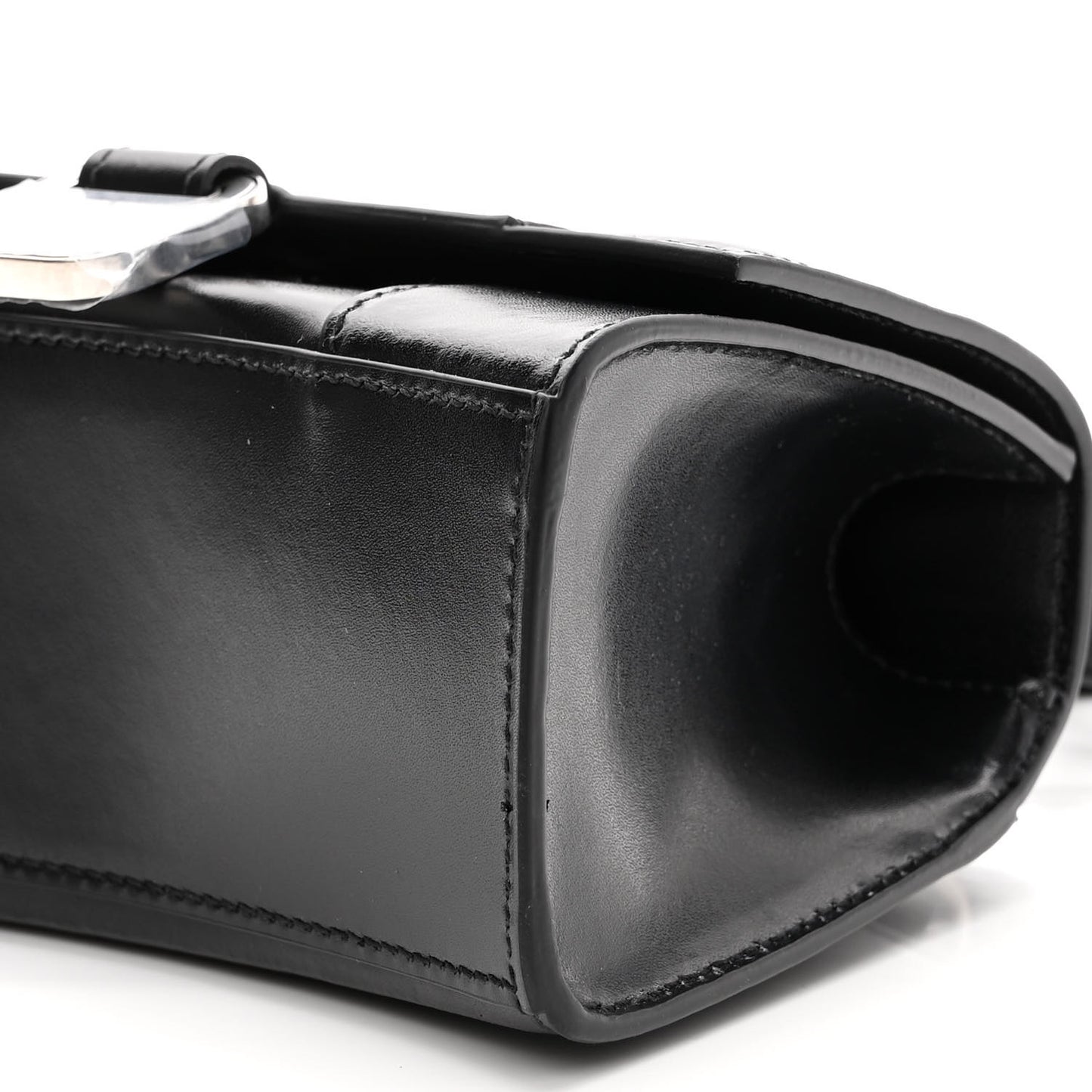 Shiny Box Calfskin Hourglass Top Handle Bag XS Black