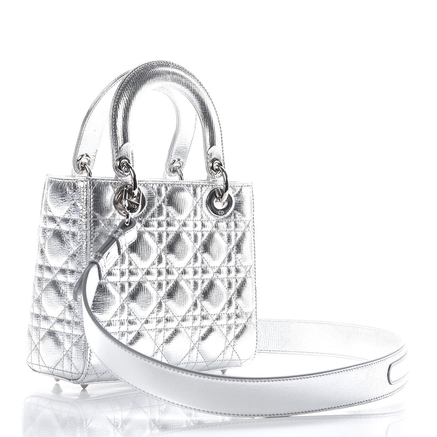 Metallic Grained Calfskin Cannage Small Lucky Badges My Lady Dior Silver
