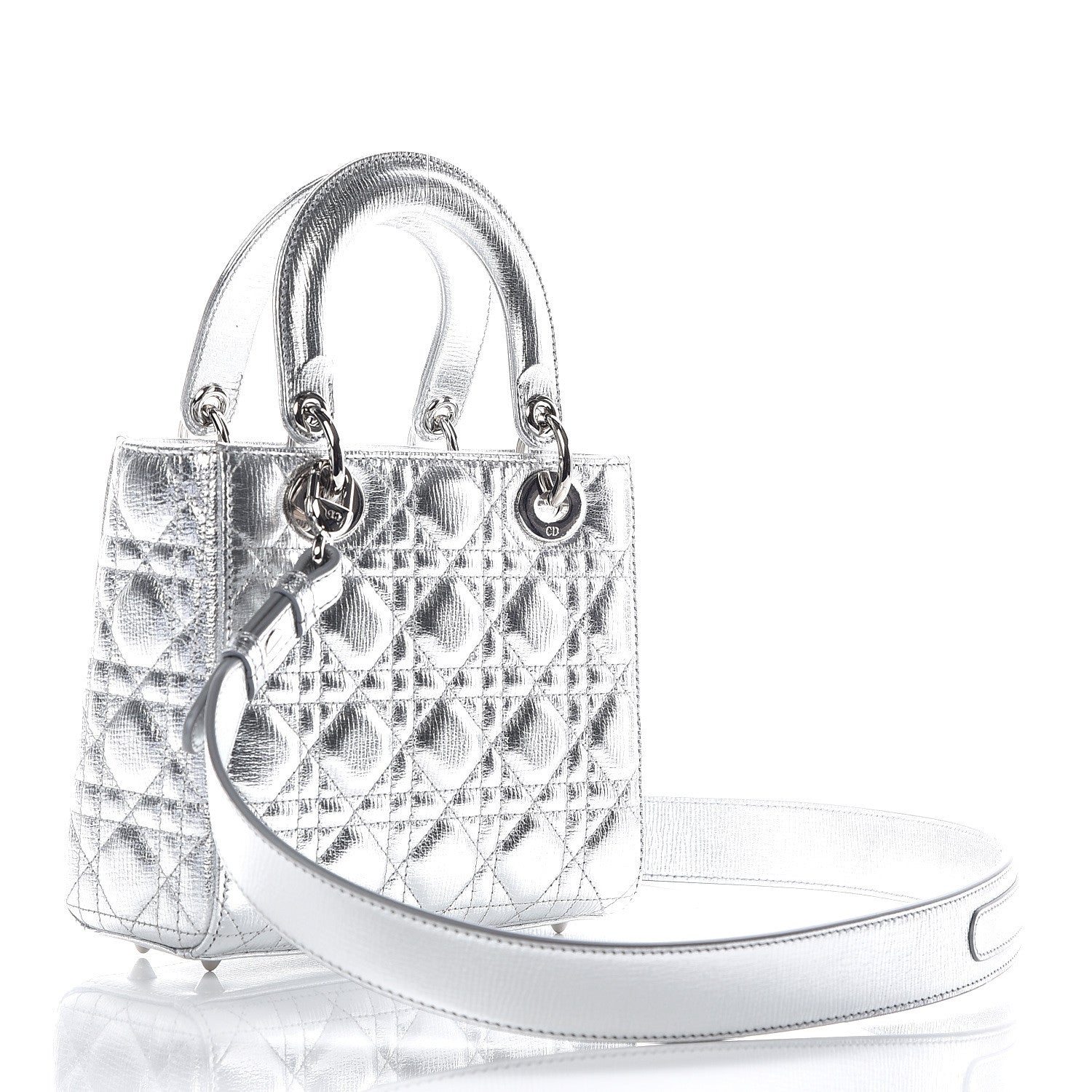 Christian Dior Metallic Grained Calfskin Cannage Small Lucky Badges My Lady Dior Silver 3 of 10