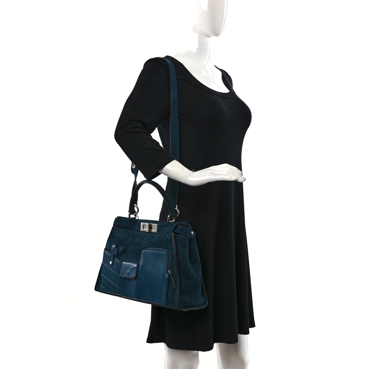 Chamois Karung Shiny Nappa Medium 3 Pocket Peekaboo Iconic Satchel Cobalto Petrolio