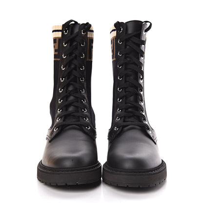 Fendi Calfskin Stretch Fabric Rockoko Biker Boots 36 Tobacco Black Marino 2 of 8