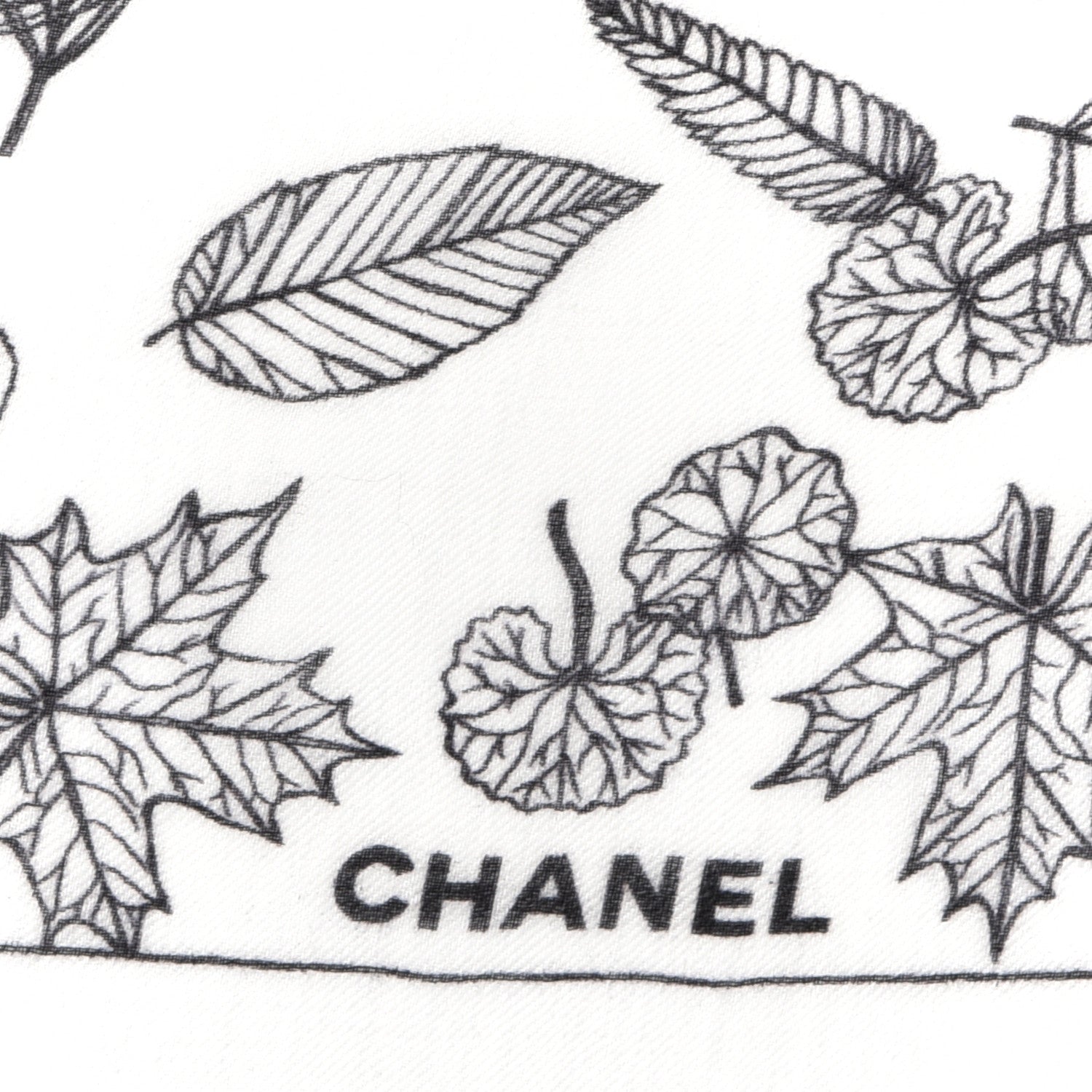 Chanel Cashmere CC Logo Leaves Scarf White Black 4 of 10