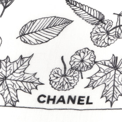 Chanel Cashmere CC Logo Leaves Scarf White Black 4 of 10