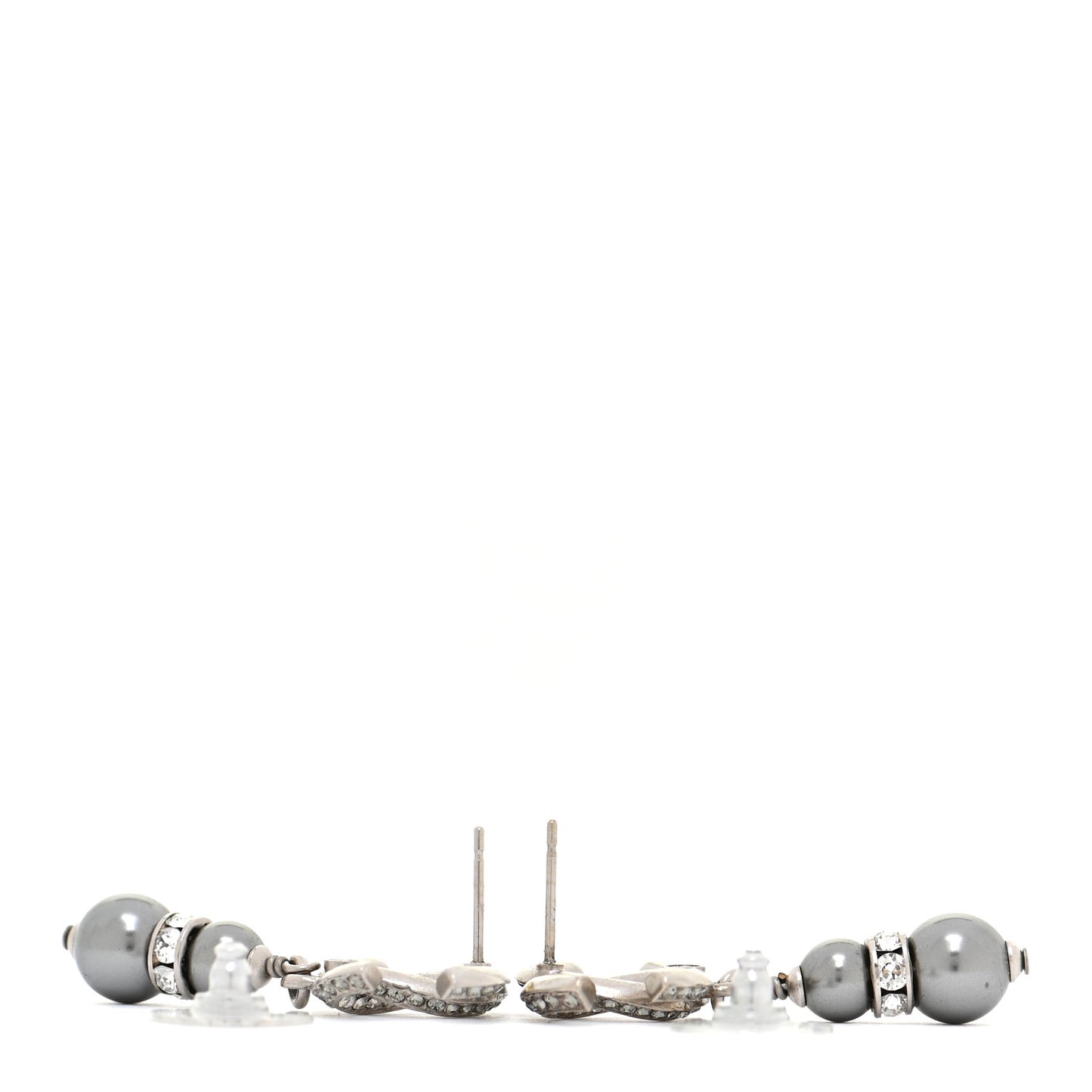 Crystal Pearl CC Drop Earrings Silver