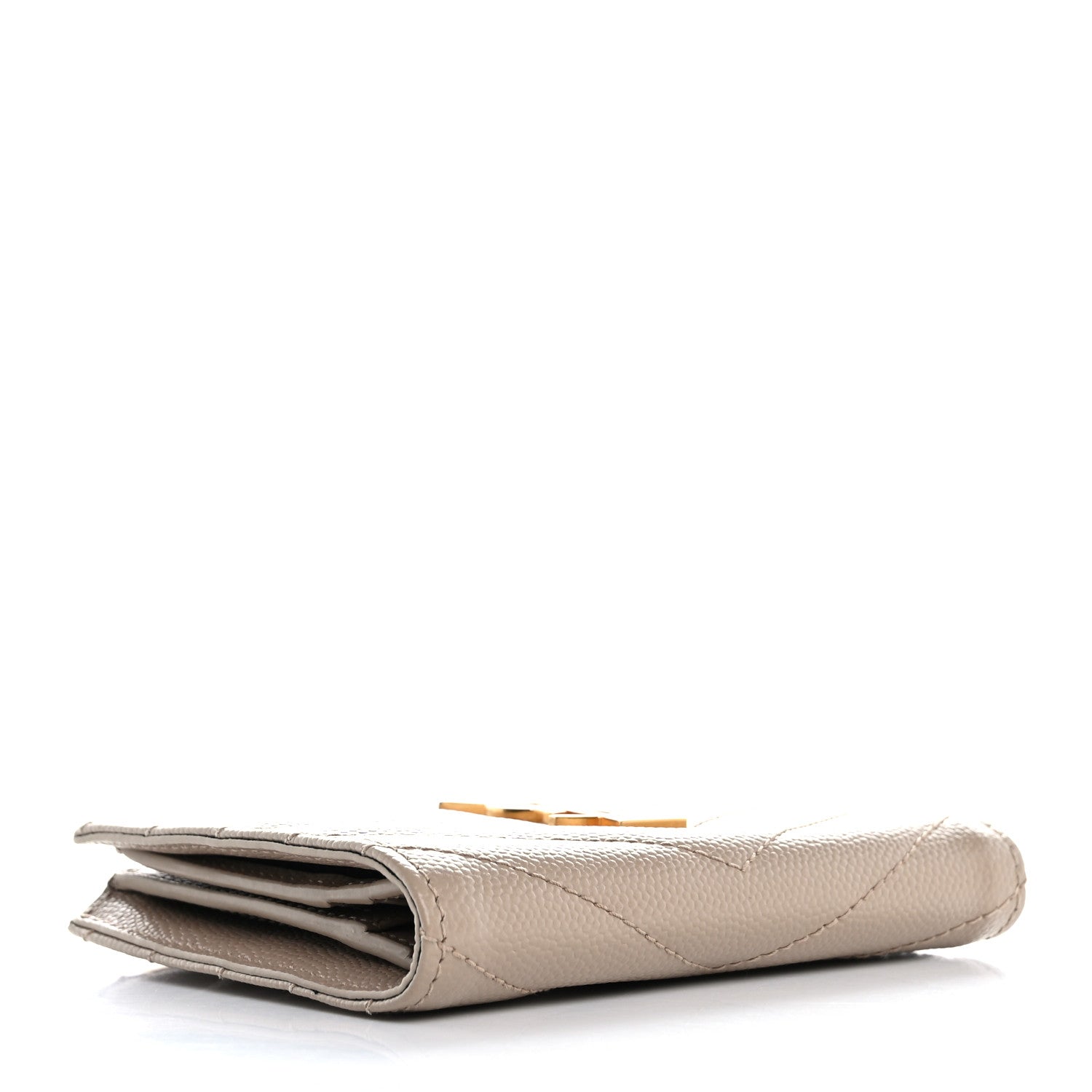 Saint Laurent Grain De Poudre Matelasse Chevron Monogram Zipped Card Case Dark Beige 4 of 12