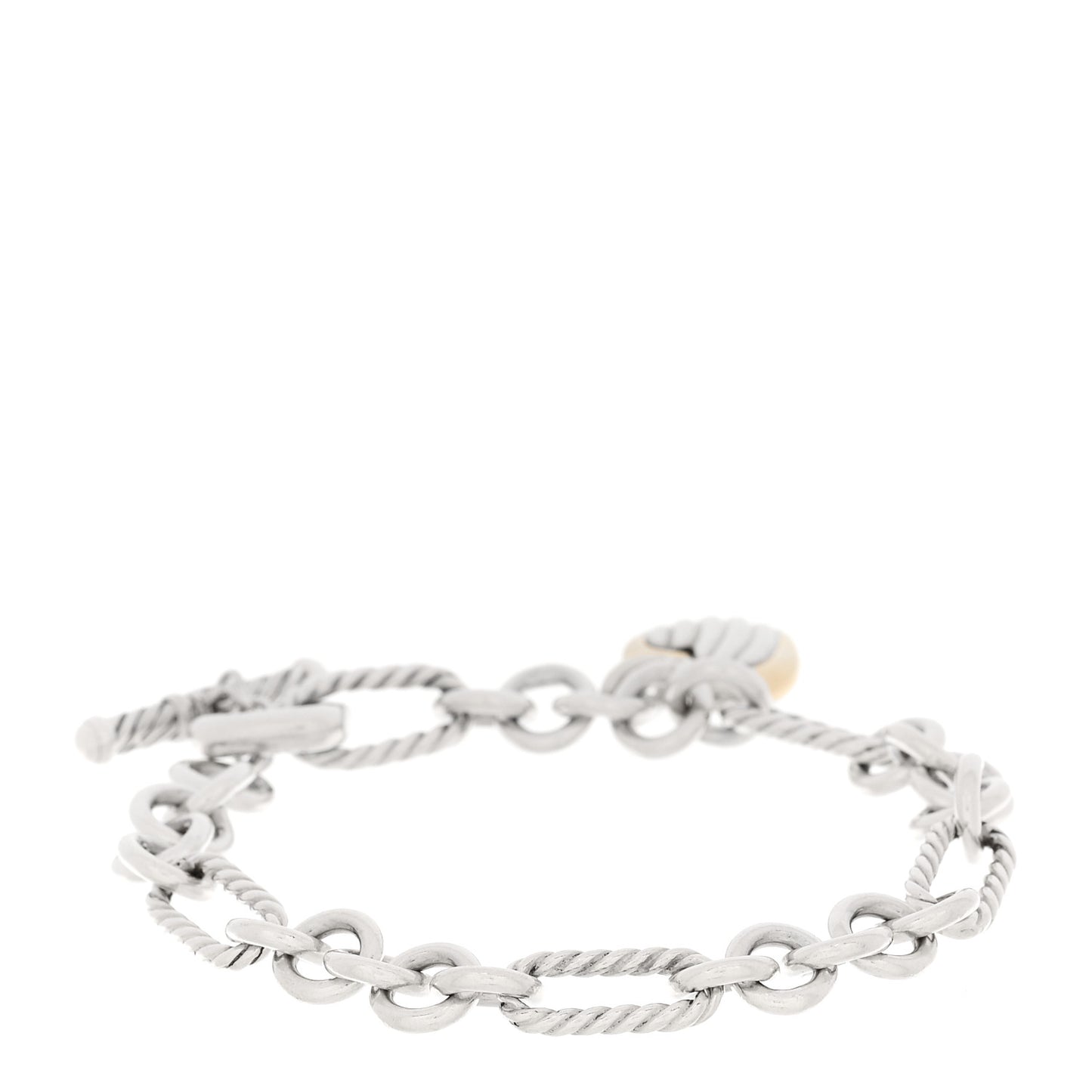 Sterling Silver 18K Yellow Gold Cable Heart Charm Bracelet