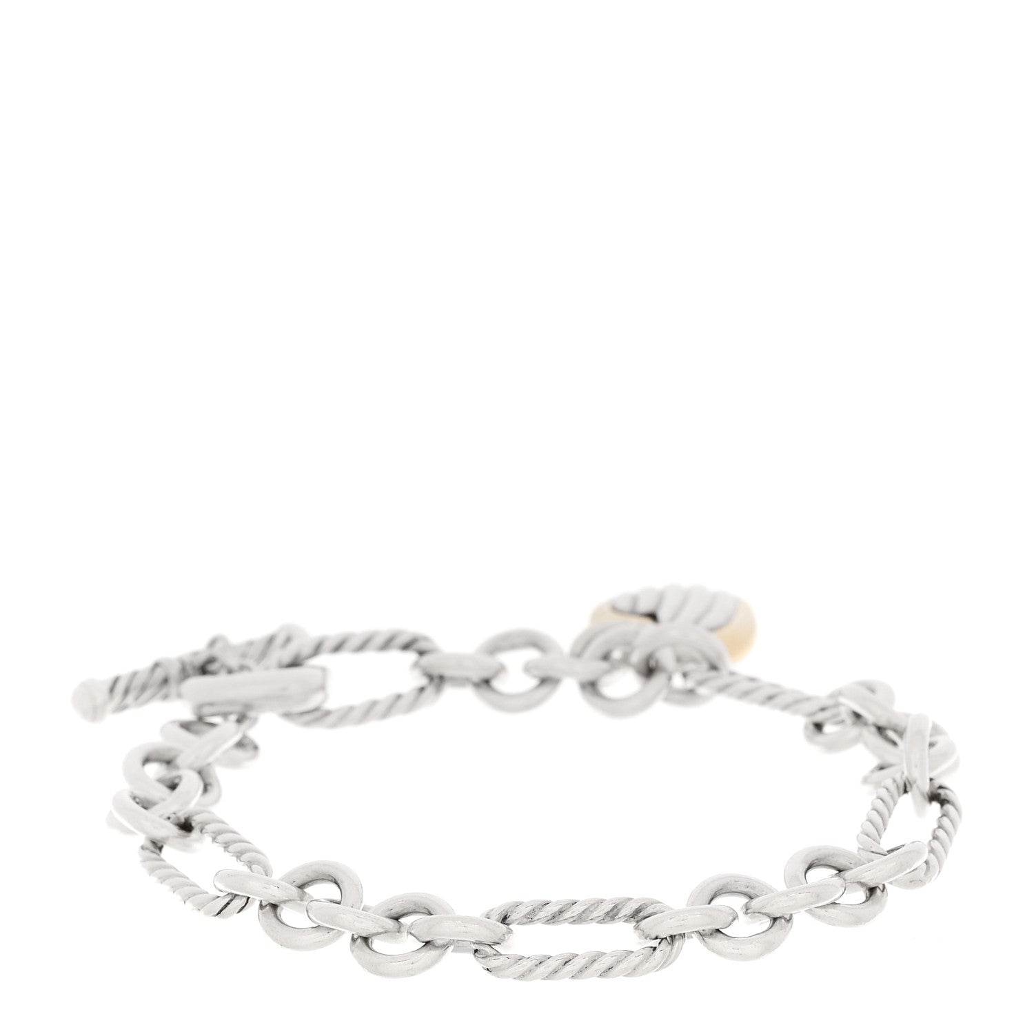 David Yurman Sterling Silver 18K Yellow Gold Cable Heart Charm Bracelet 1 of 4