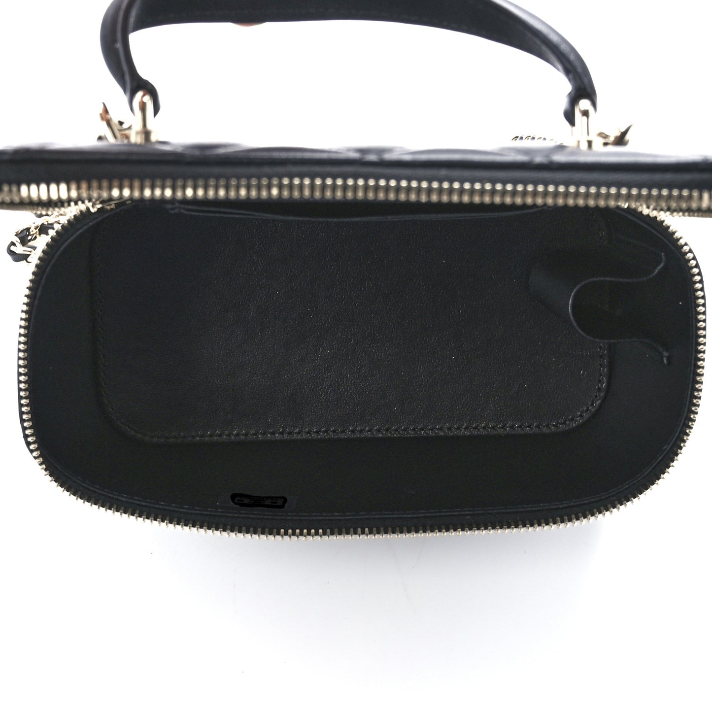 Lambskin Quilted Small Top Handle Vanity Case With Chain Black