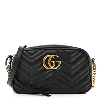 Gucci Calfskin Matelasse Small GG Marmont Chain Shoulder Bag Black 1 of 11