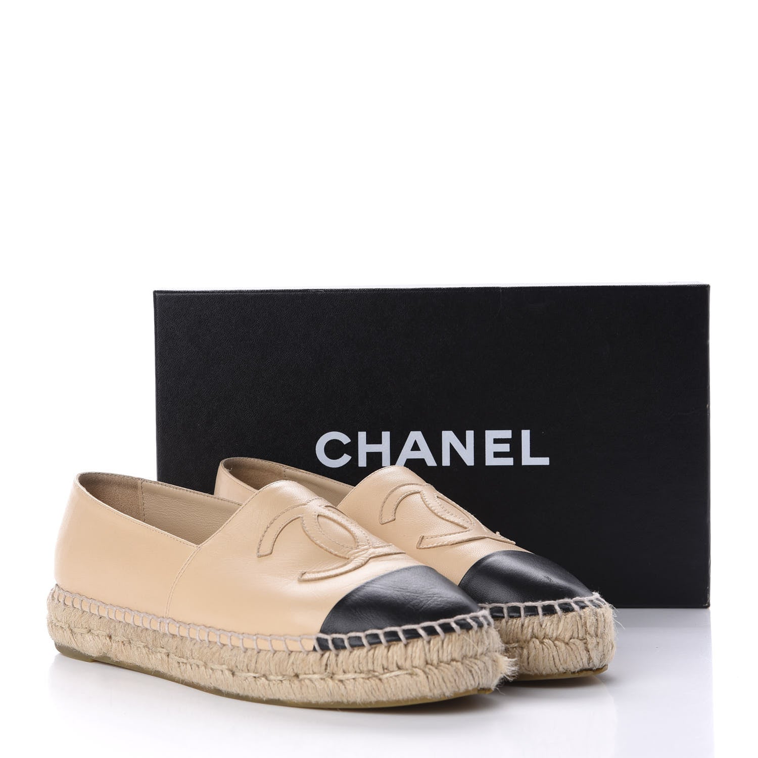Chanel Lambskin CC Espadrilles 37 Beige Black 15 of 15