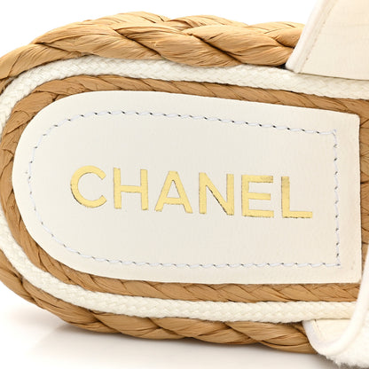 Chanel Terry Cloth Raffia CC Logo Thong Sandals 38 White 7 of 15