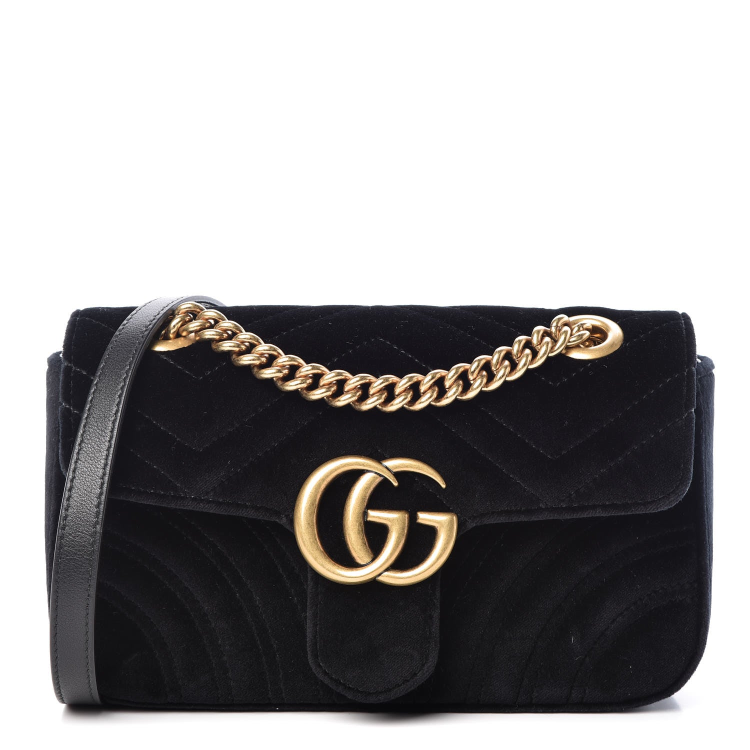 Gucci Velvet Matelasse Mini GG Marmont Shoulder Bag Black 1 of 10