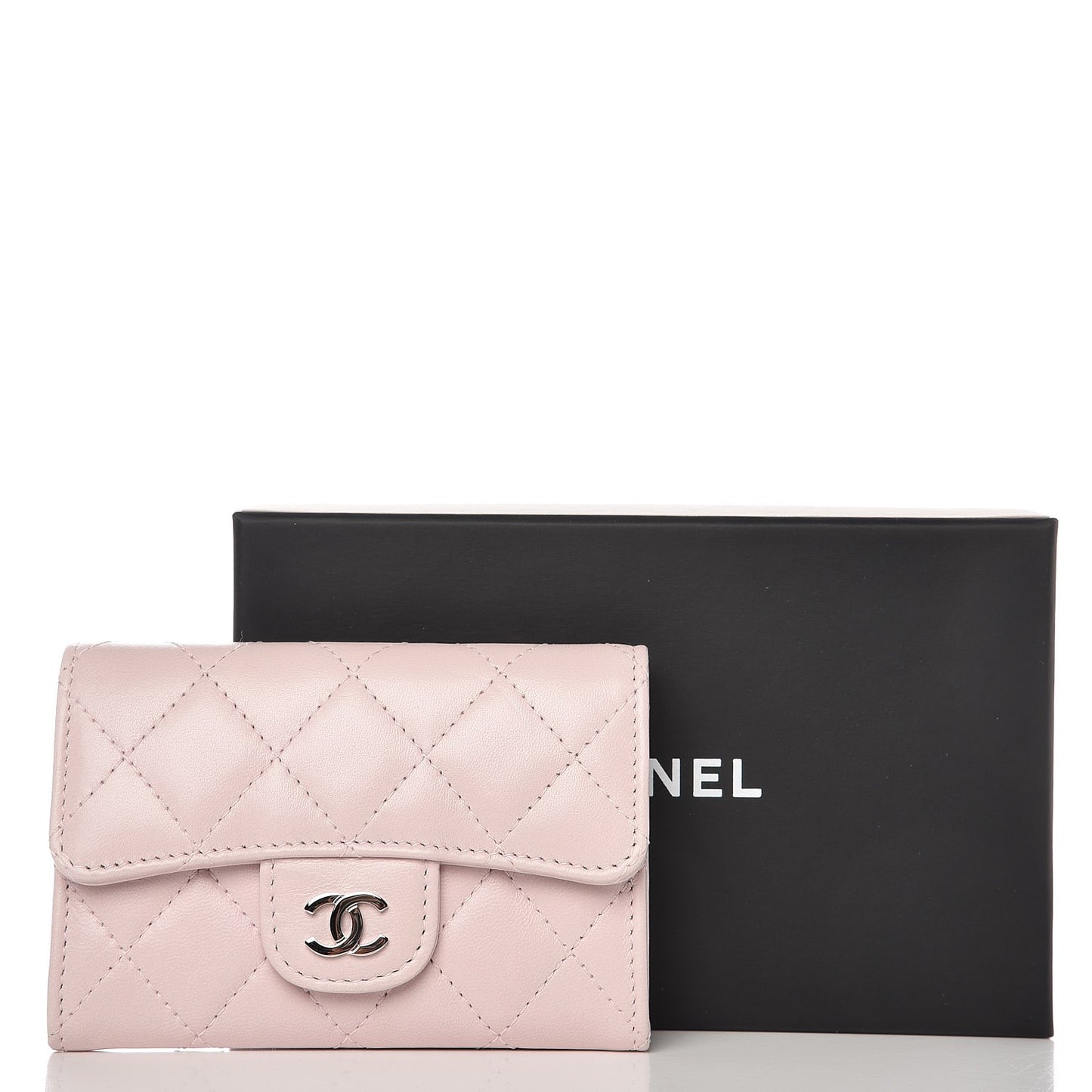 Lambskin Quilted Card Holder Light Pink
