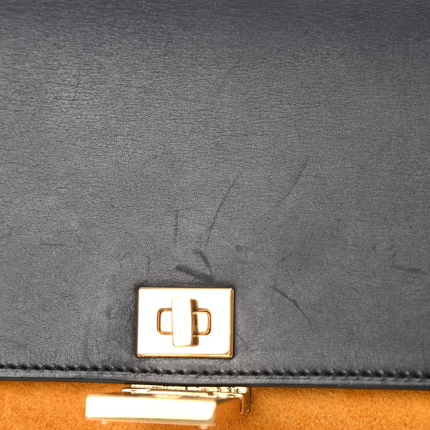 Calfskin Suede Bi-Color Small Case Flap Navy Blue Yellow