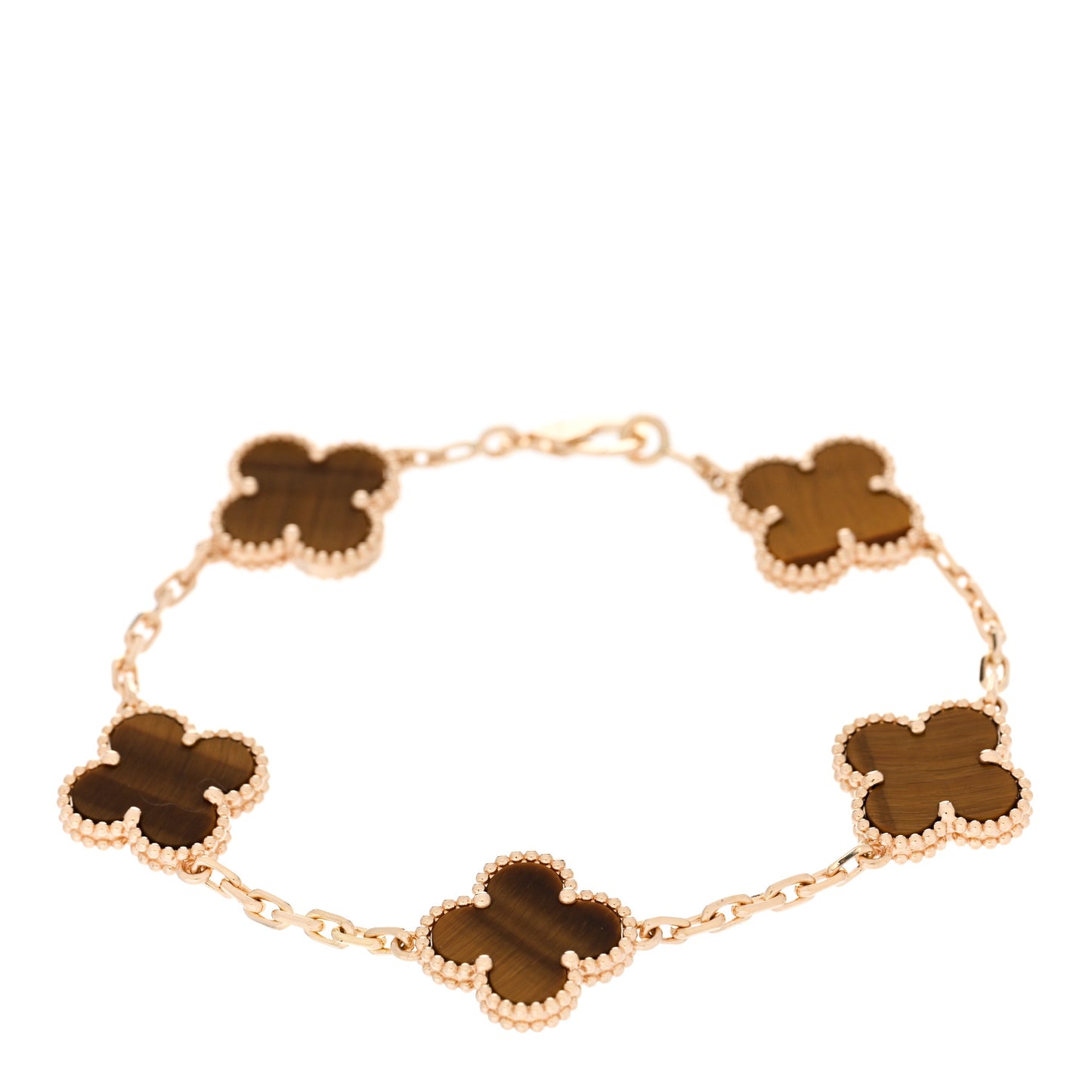 18K Yellow Gold Tiger Eye 5 Motifs Vintage Alhambra Bracelet