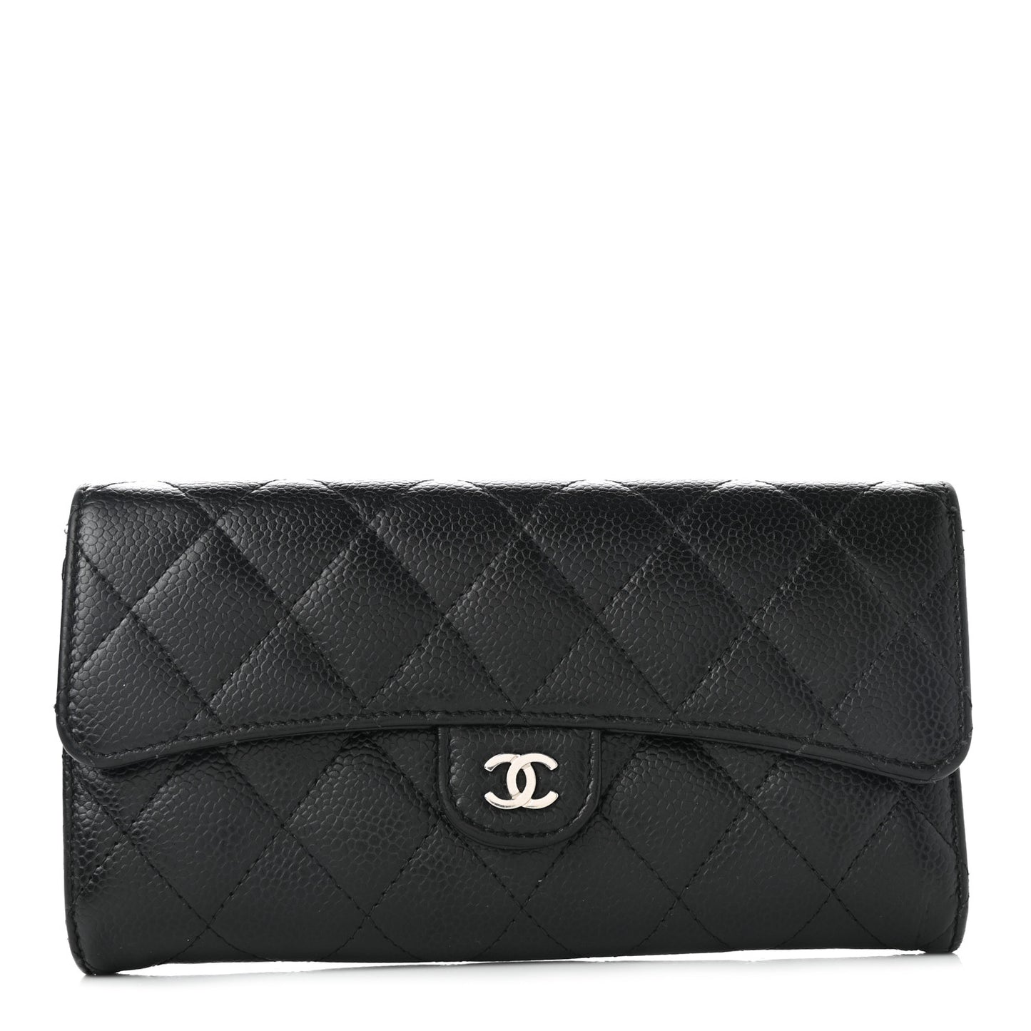 Caviar Quilted Large Gusset Flap Wallet Black